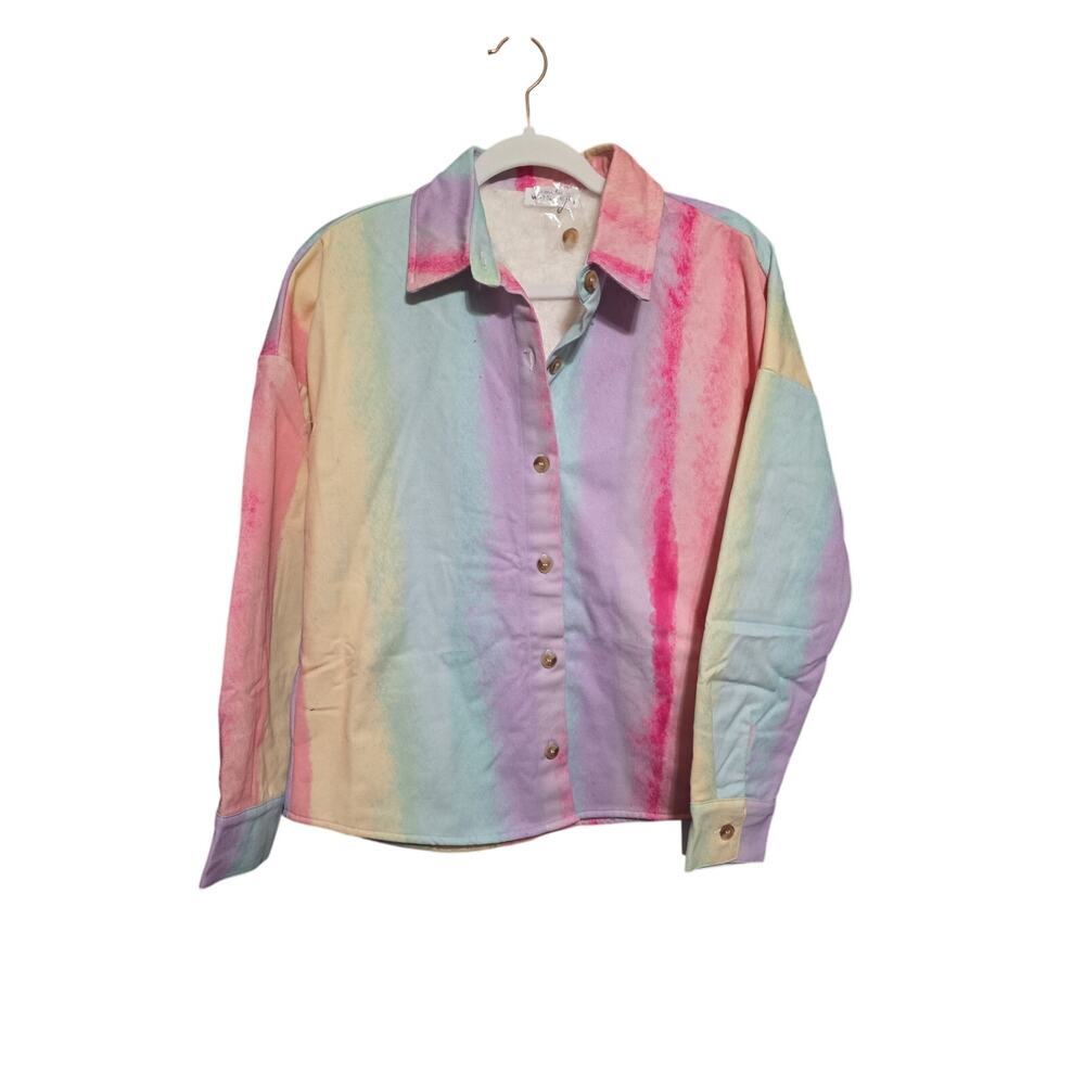Emily Wonder Pastel Tie Dye Sherpa Lined Shacket NWT Button Front Jacket Small